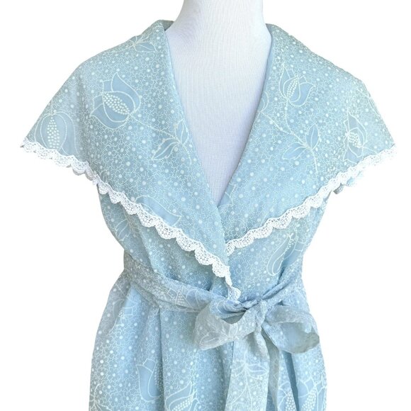 Vtg B. Cohen Floral Tulip Sky Blue Robe Peignoir Sheer Size Small 50’s 60’s - Picture 2 of 16